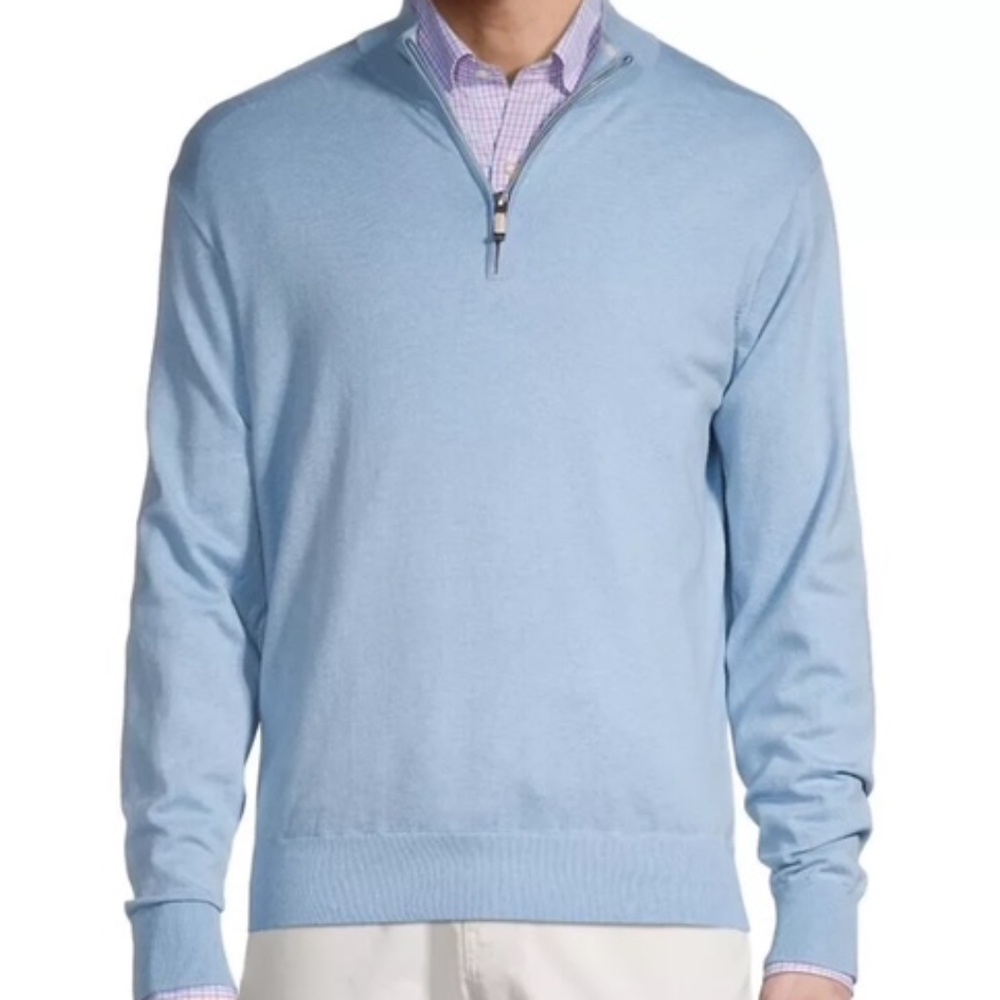 Peter Millar Mens Cottage Blue Crest Quarter-Zip Sweater, NEW WITH TAGS